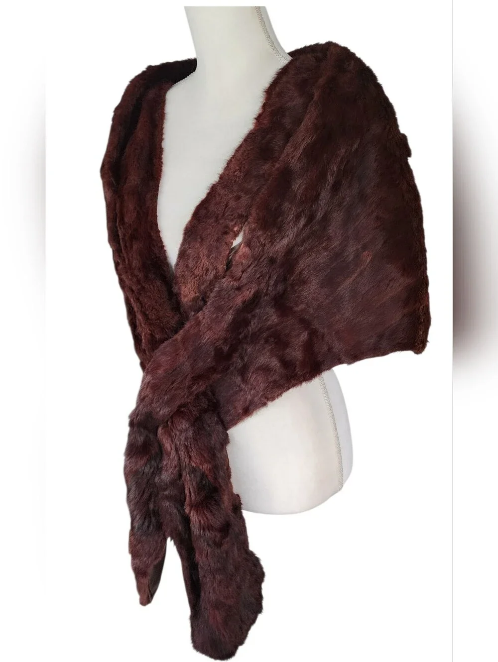 Vintage Plush Burgundy Faux Fur Wrap Shawl - Elegant Women’s Accessory